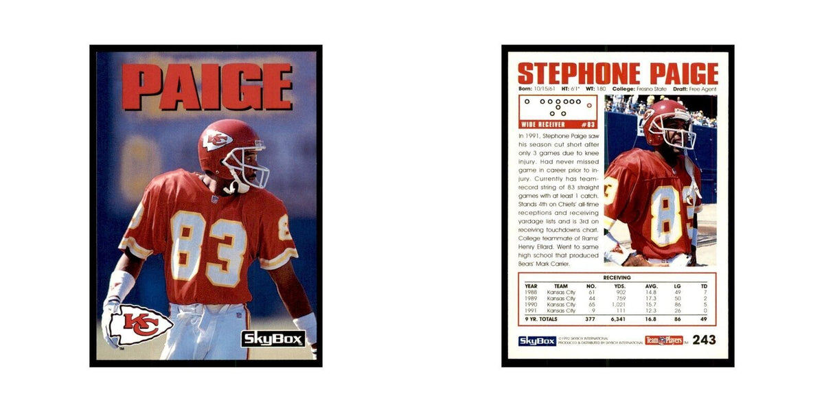 1992 SkyBox Stephone Paige Football Cards #243