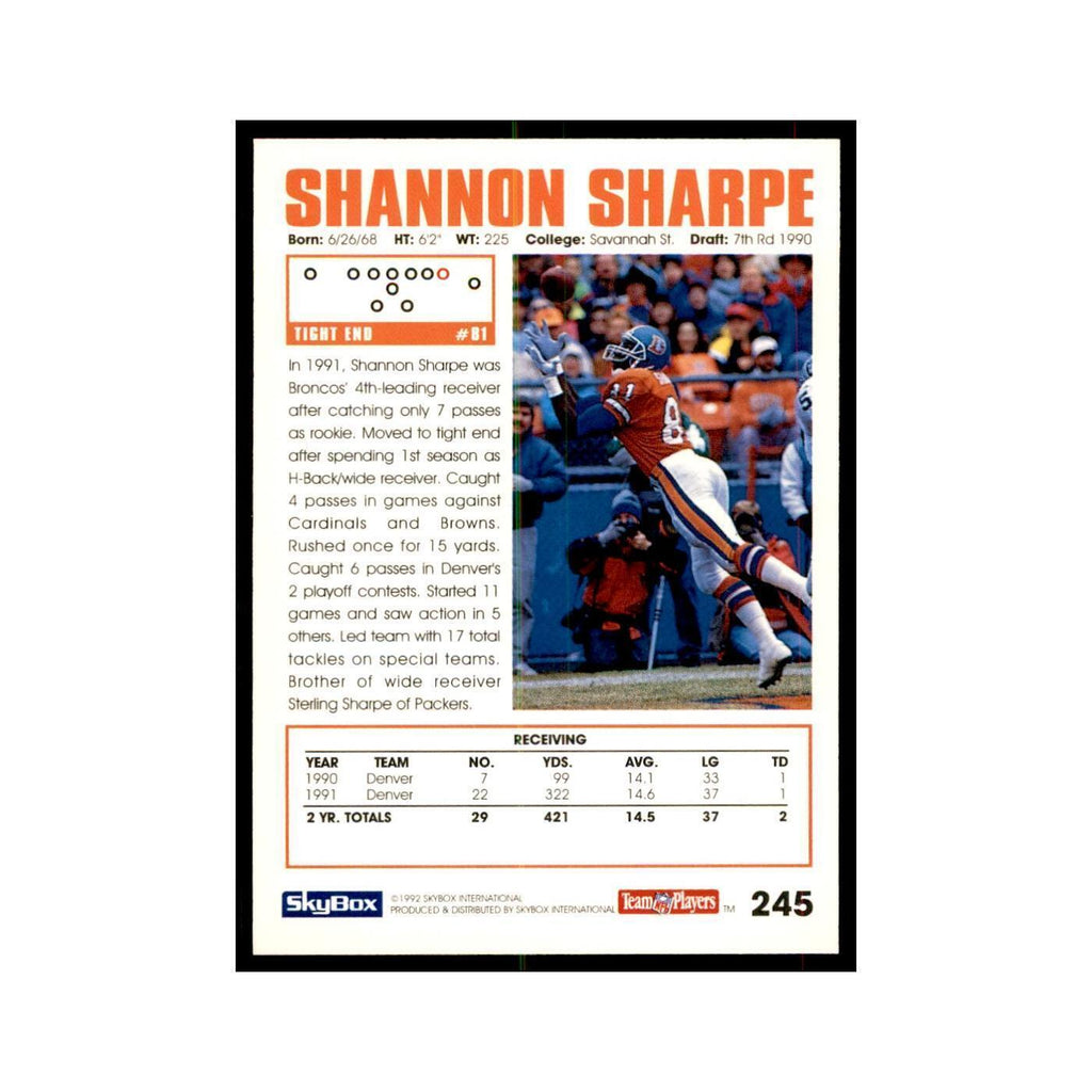 1992 SkyBox Shannon Sharpe Football Cards #245