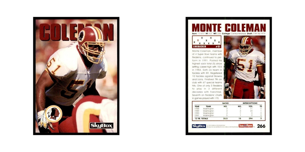 1992 SkyBox Monte Coleman Football Cards #266