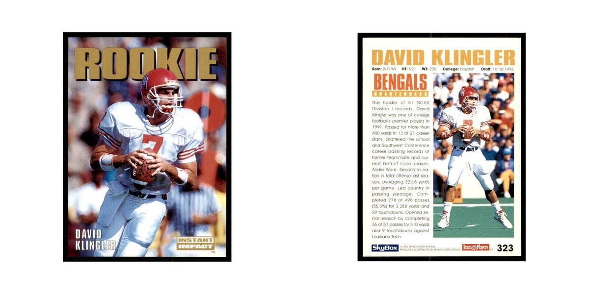 1992 SkyBox David Klingler RC Football Cards #323