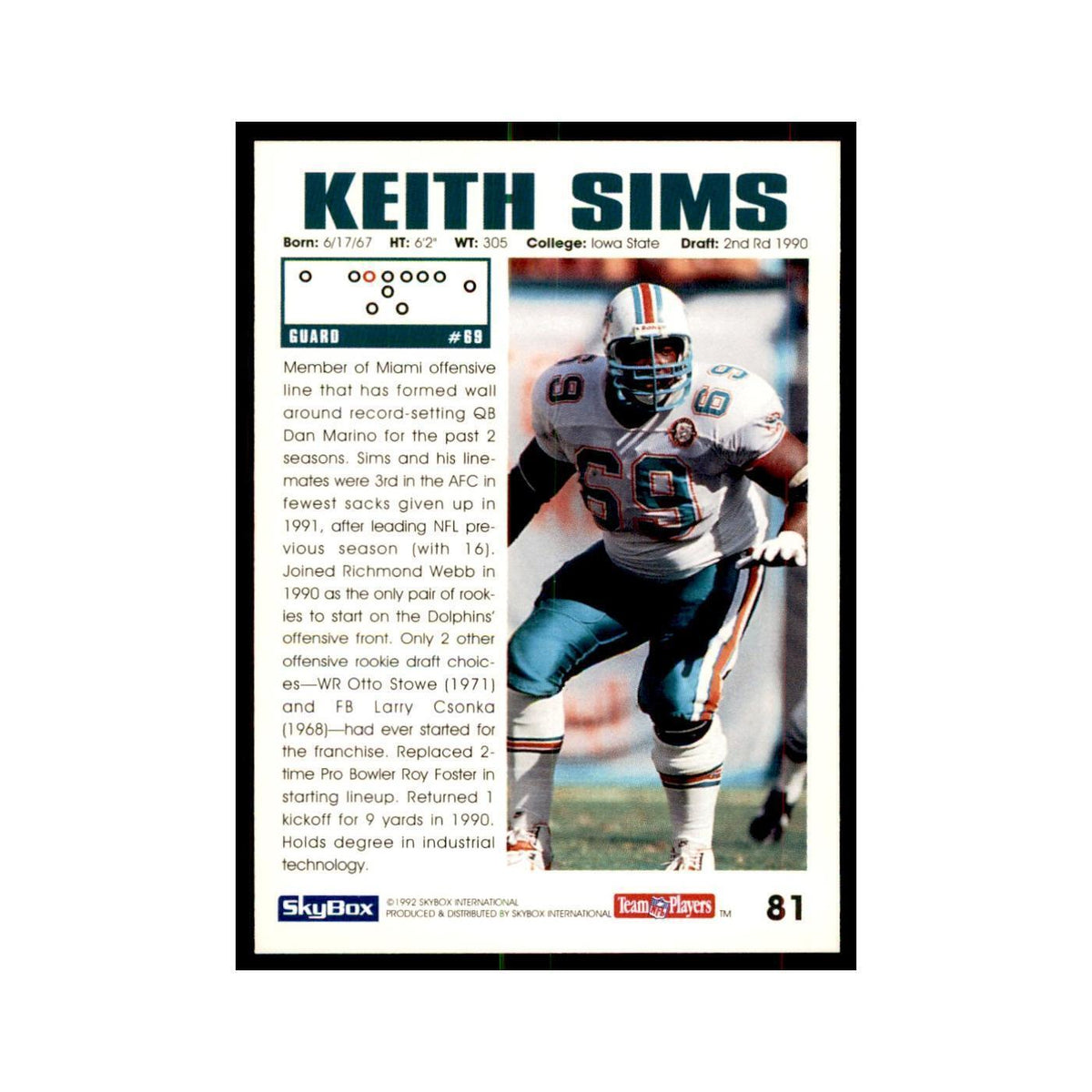 1992 SkyBox Keith Sims Football Cards #81