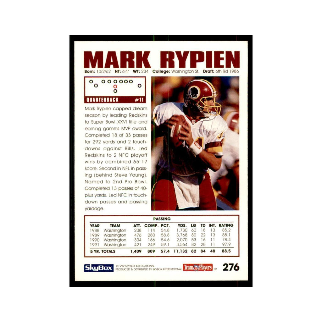 1992 SkyBox Mark Rypien Football Cards #276