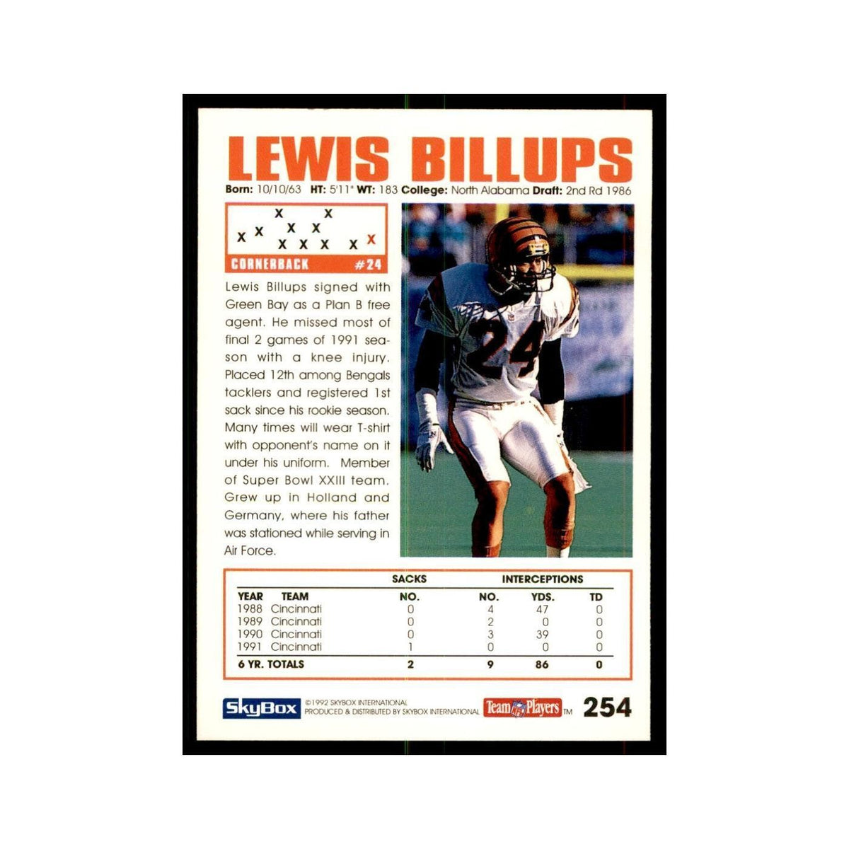 1992 SkyBox Lewis Billups Football Cards #254