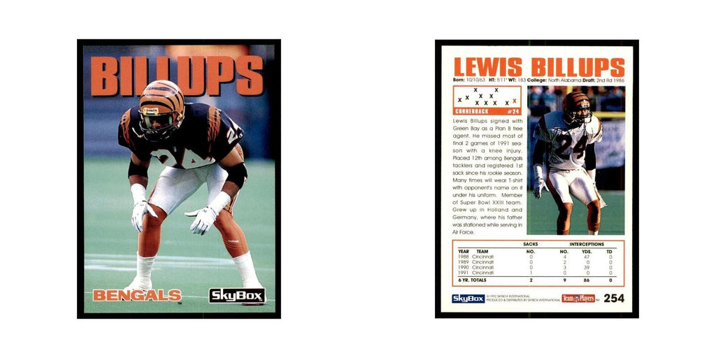 1992 SkyBox Lewis Billups Football Cards #254