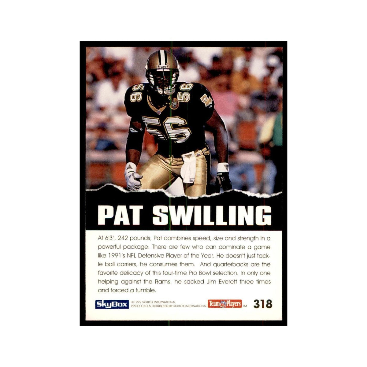 1992 SkyBox Pat Swilling Football Cards #318