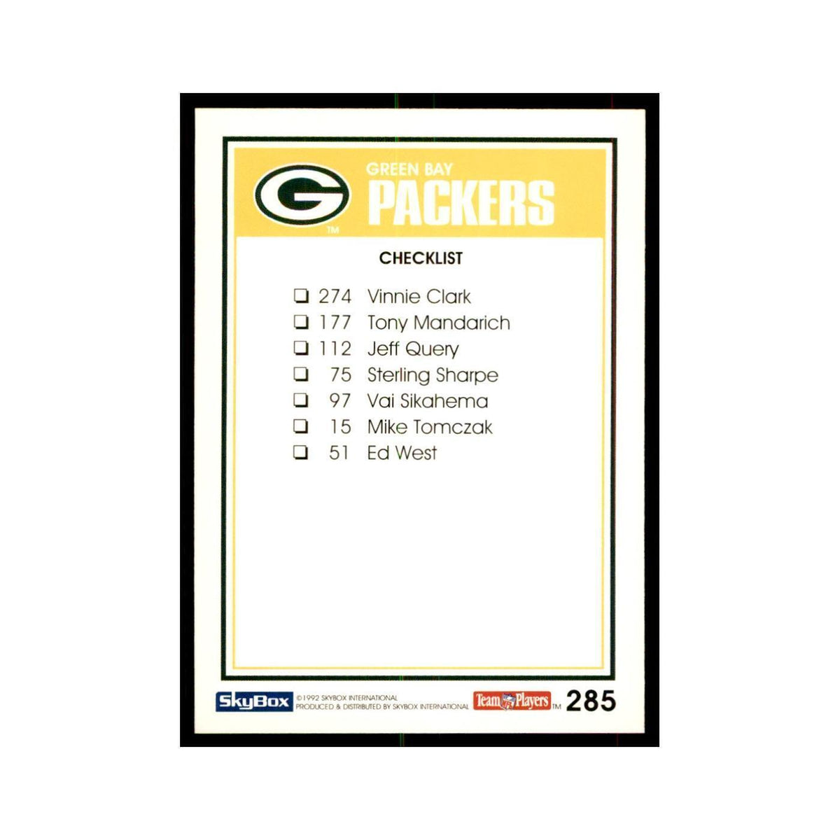 1992 SkyBox Sterling Sharpe Packers Football Cards #285