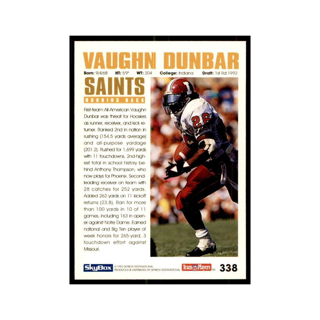 1992 SkyBox Vaughn Dunbar RC Football Cards #338
