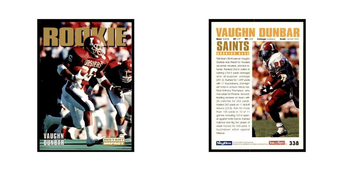 1992 SkyBox Vaughn Dunbar RC Football Cards #338