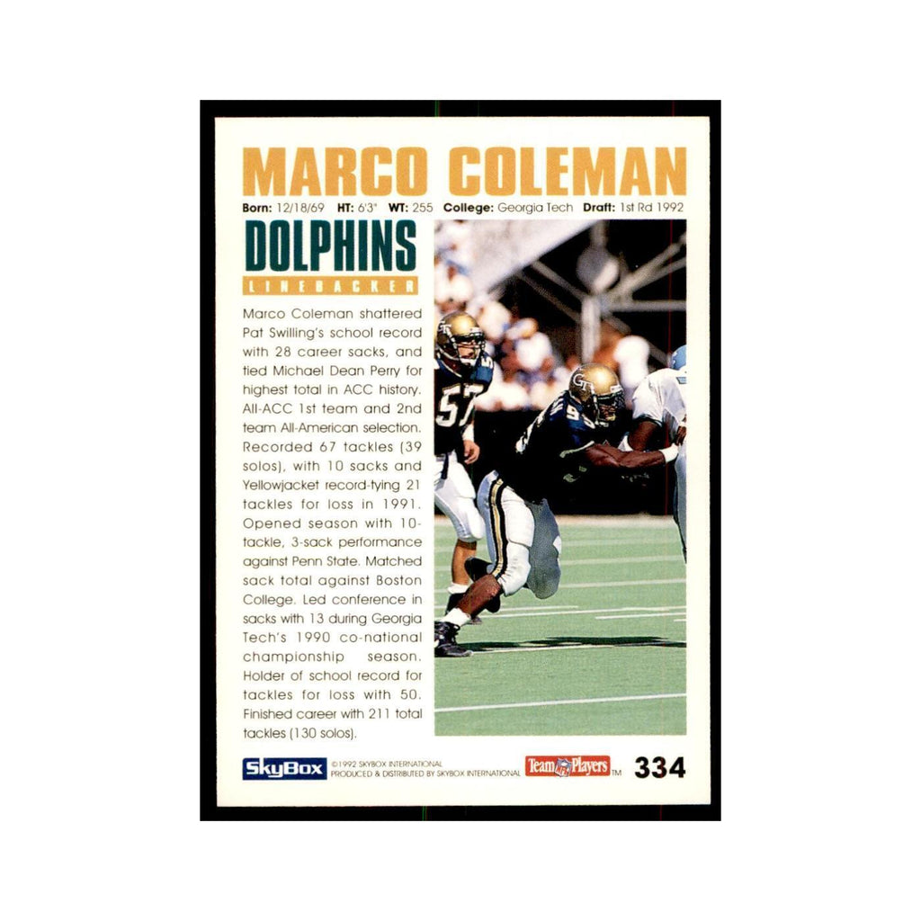 1992 SkyBox Marco Coleman RC Football Cards #334