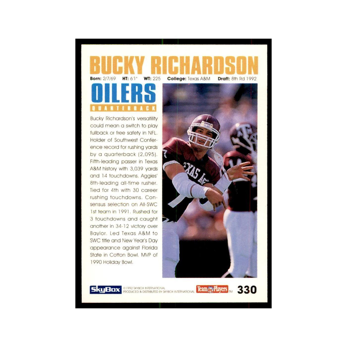 1992 SkyBox Bucky Richardson RC Football Cards #330
