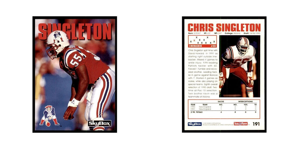 1992 SkyBox Chris Singleton Football Cards #191