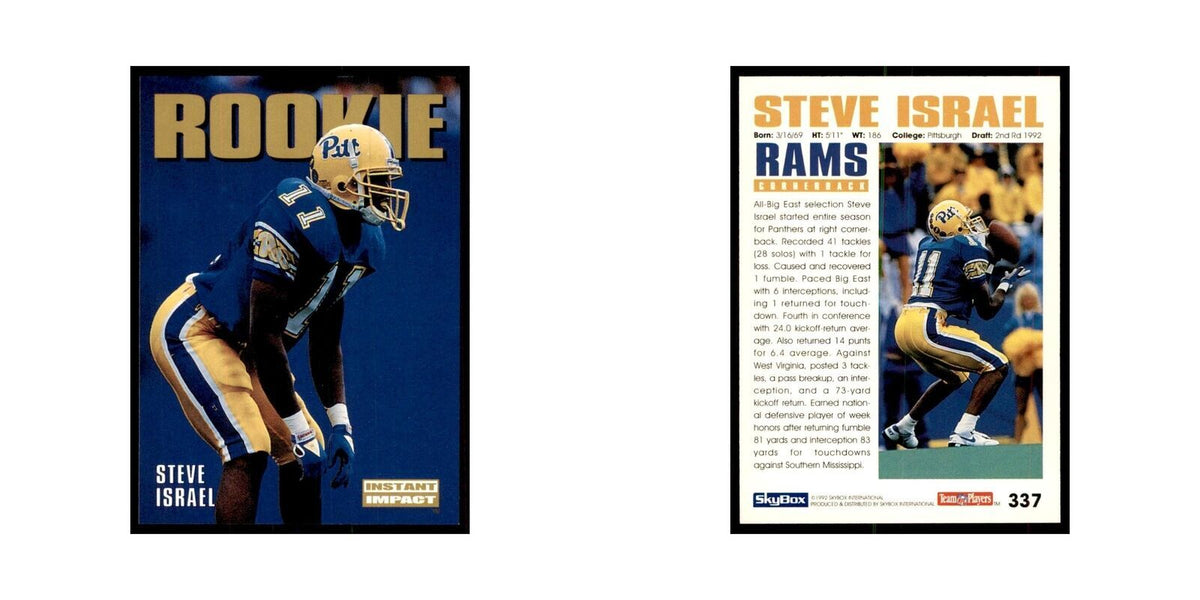 1992 SkyBox Steve Israel RC Football Cards #337