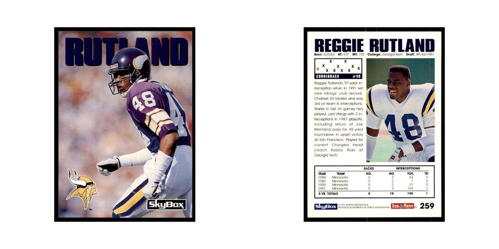 1992 SkyBox Reggie Rutland Football Cards #259
