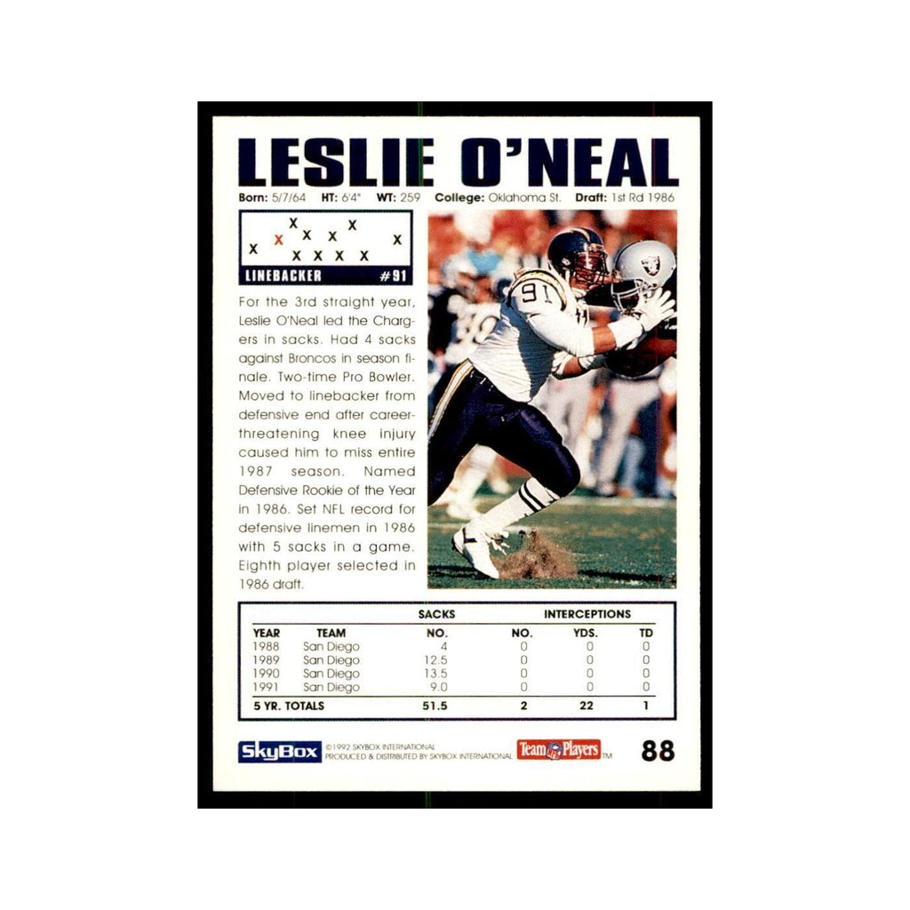1992 SkyBox Leslie O'Neal Football Cards #88