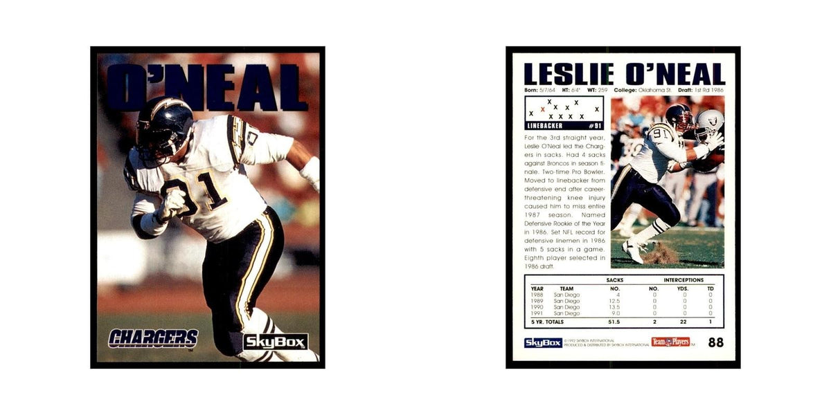 1992 SkyBox Leslie O'Neal Football Cards #88