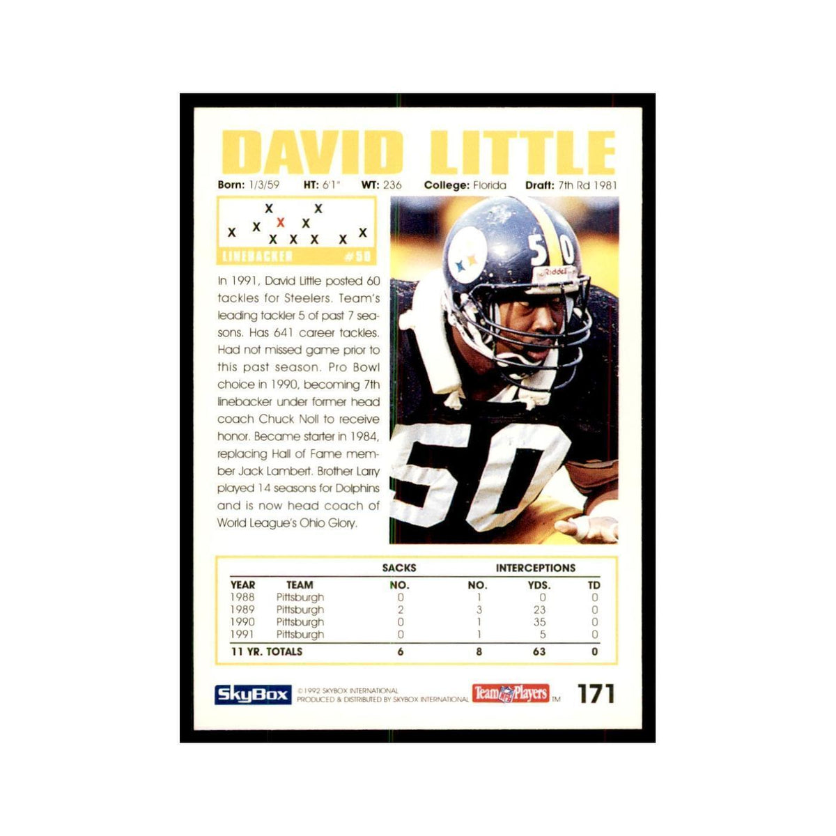 1992 SkyBox David Little Football Cards #171
