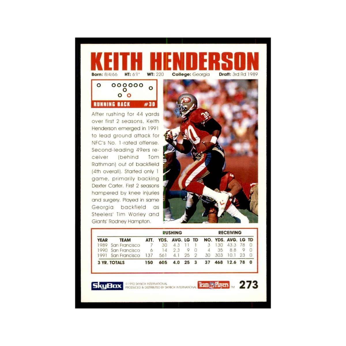 1992 SkyBox Keith Henderson Football Cards #273