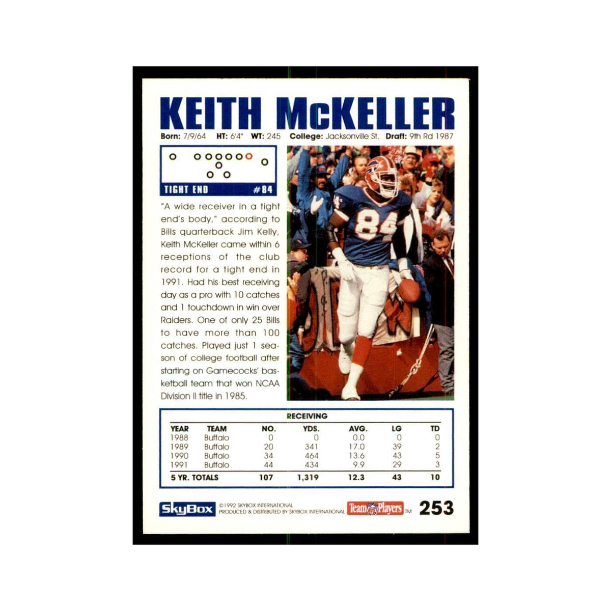 1992 SkyBox Keith McKeller Football Cards #253