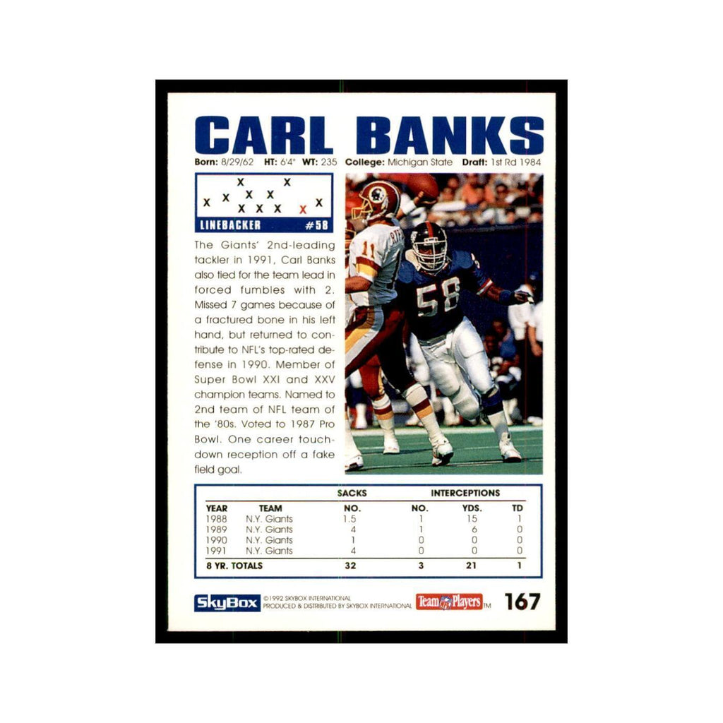 1992 SkyBox Carl Banks Football Cards #167