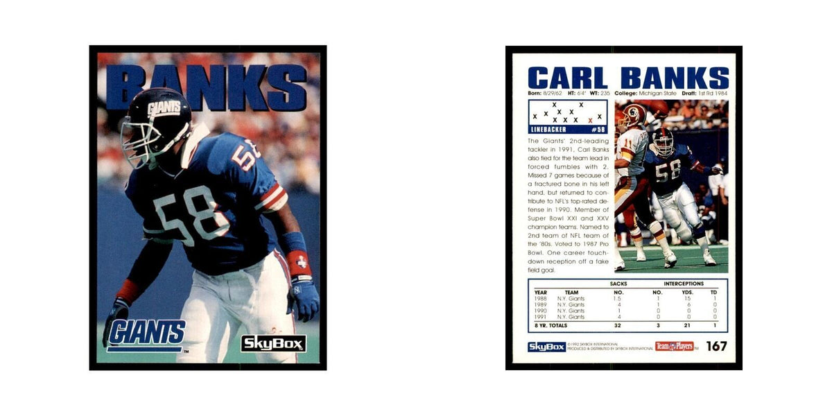 1992 SkyBox Carl Banks Football Cards #167