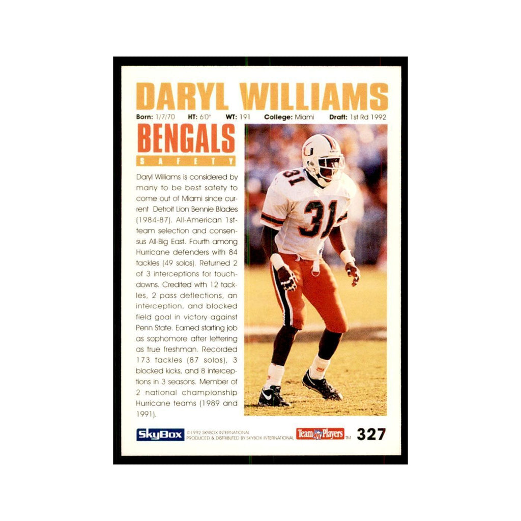 1992 SkyBox Daryl Williams RC Football Cards #327