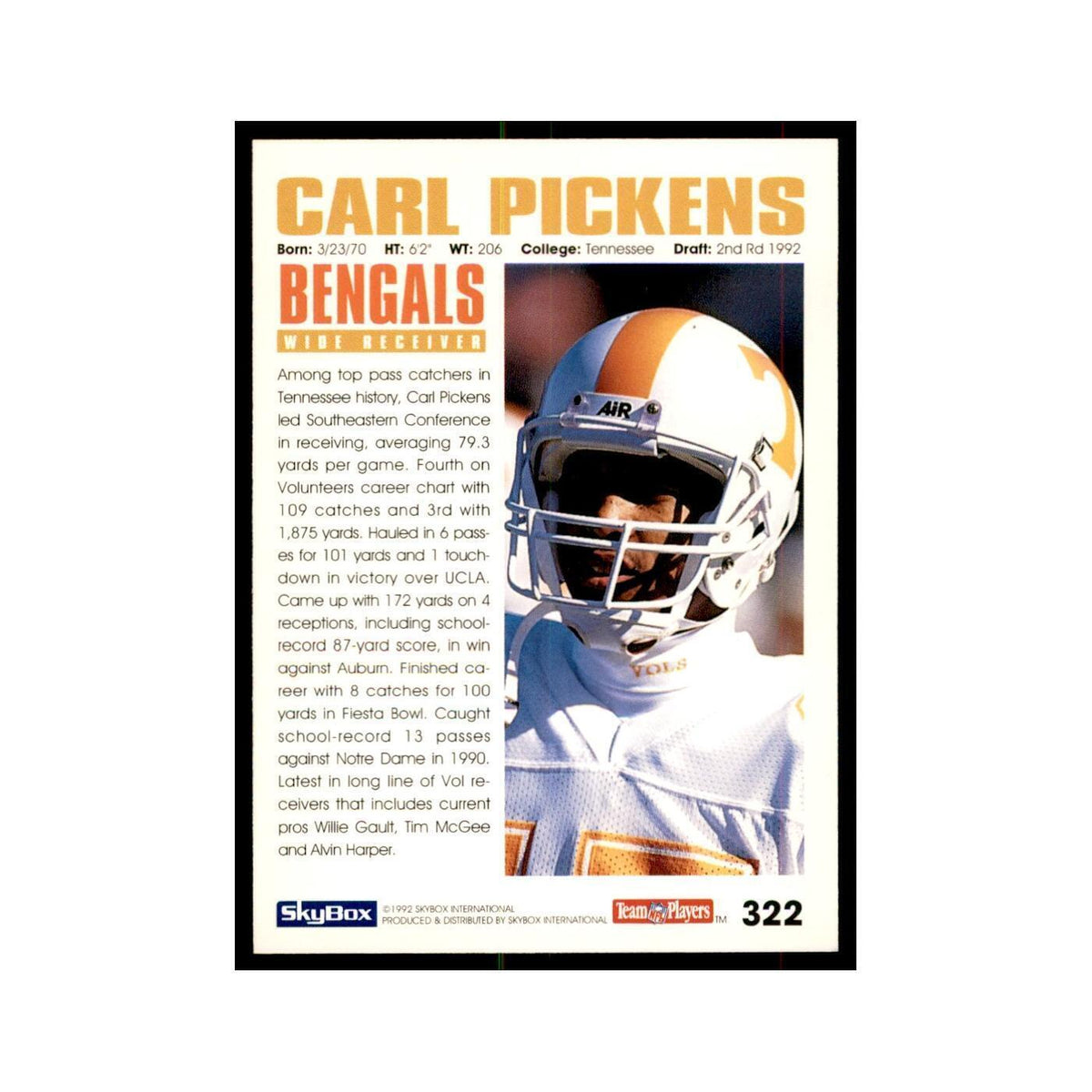 1992 SkyBox Carl Pickens RC Football Cards #322