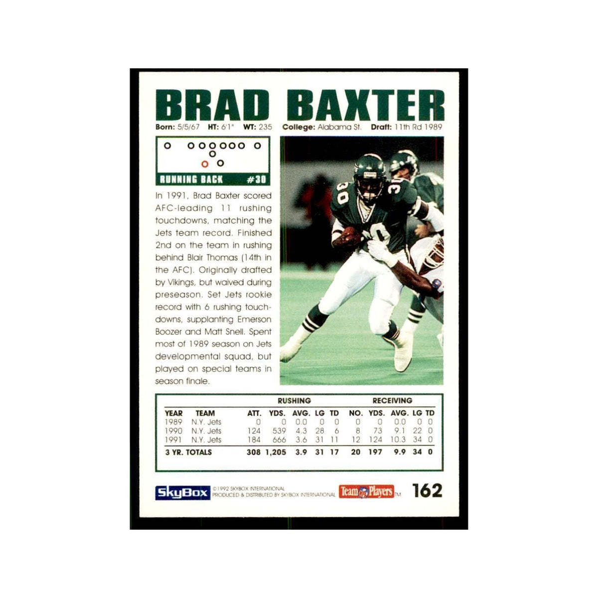 1992 SkyBox Brad Baxter Football Cards #162