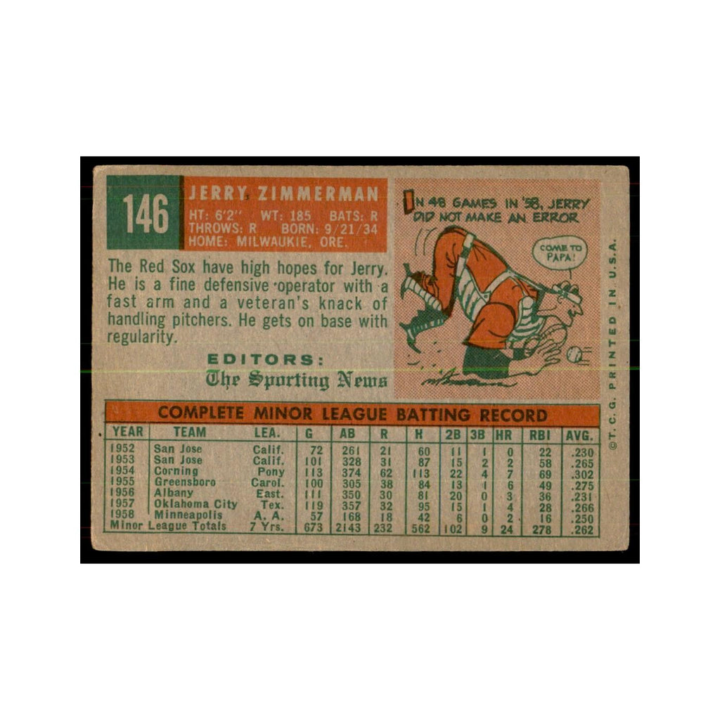 1959 Topps Jerry Zimmerman Baseball Cards #146