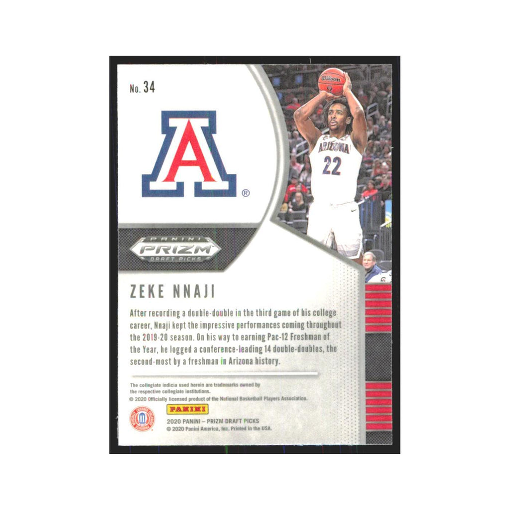 2020 Panini Prizm Draft Zeke Nnaji RC Arizona Wildcats #34