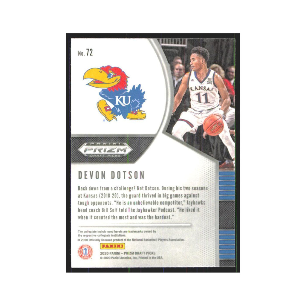 2020 Panini Prizm Draft Devon Dotson RC Kansas Jayhawks #72
