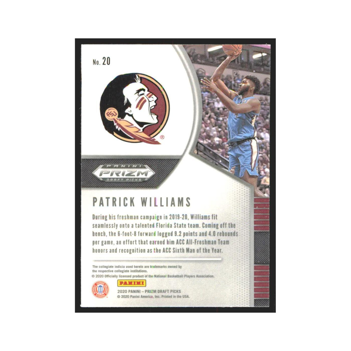 2020 Panini Prizm Draft Patrick Williams RC Florida State Seminoles #20