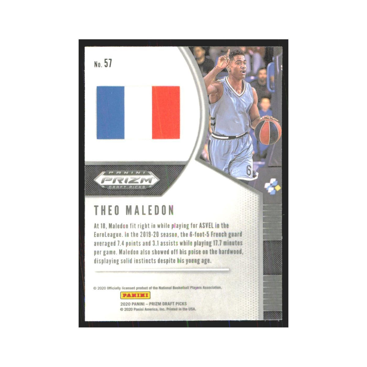 2020 Panini Prizm Draft Theo Maledon RC ASVEL Basket #57