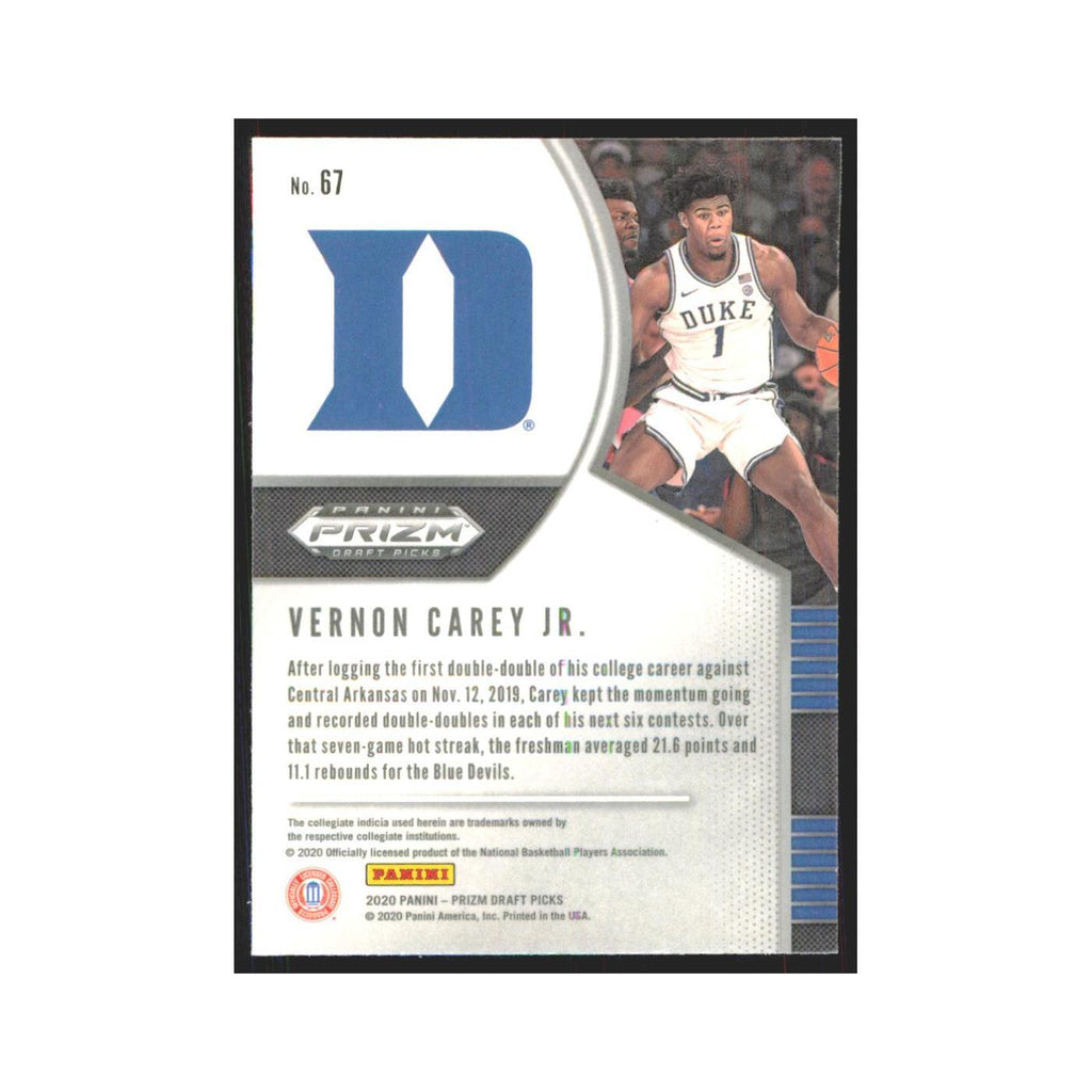 2020 Panini Prizm Draft Vernon Carey Jr. RC Duke Blue Devils #67