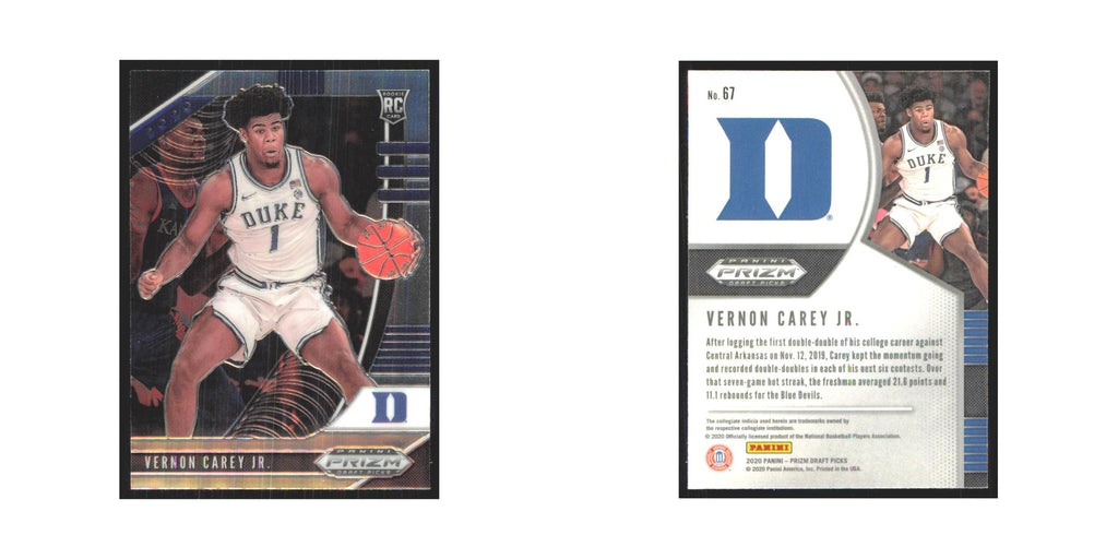 2020 Panini Prizm Draft Vernon Carey Jr. RC Duke Blue Devils #67