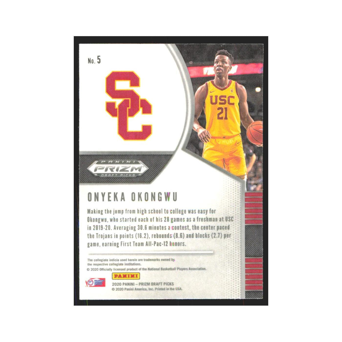 2020 Panini Prizm Draft Onyeka Okongwu RC USC Trojans #5