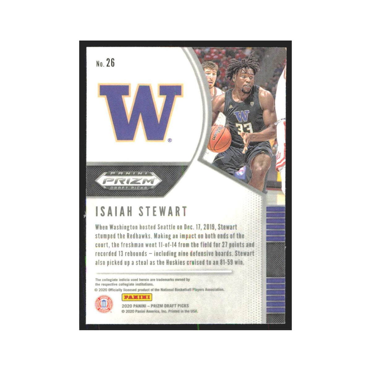 2020 Panini Prizm Draft Isaiah Stewart RC Washington Huskies #26