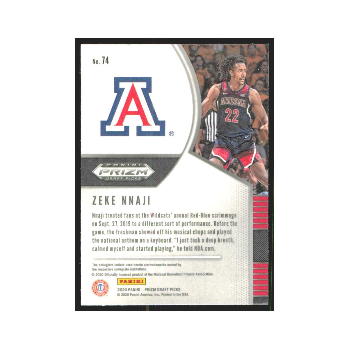 2020 Panini Prizm Draft Zeke Nnaji RC Arizona Wildcats #74