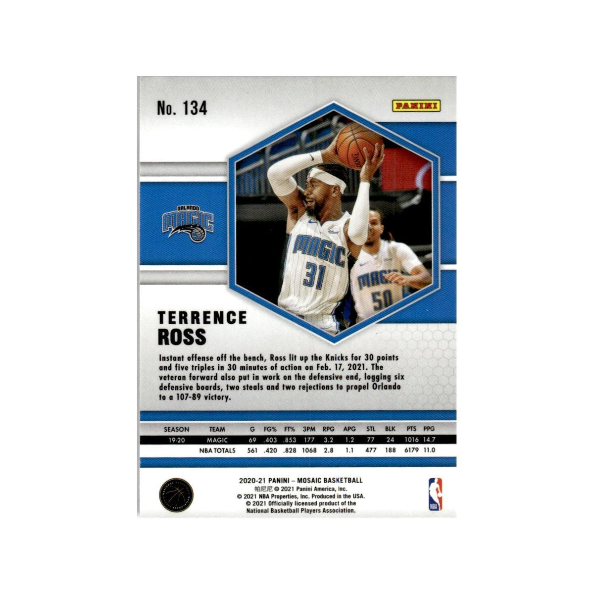 Terrence Ross 2020 Panini Mosaic #134 Orlando Magic Basketball Card NM