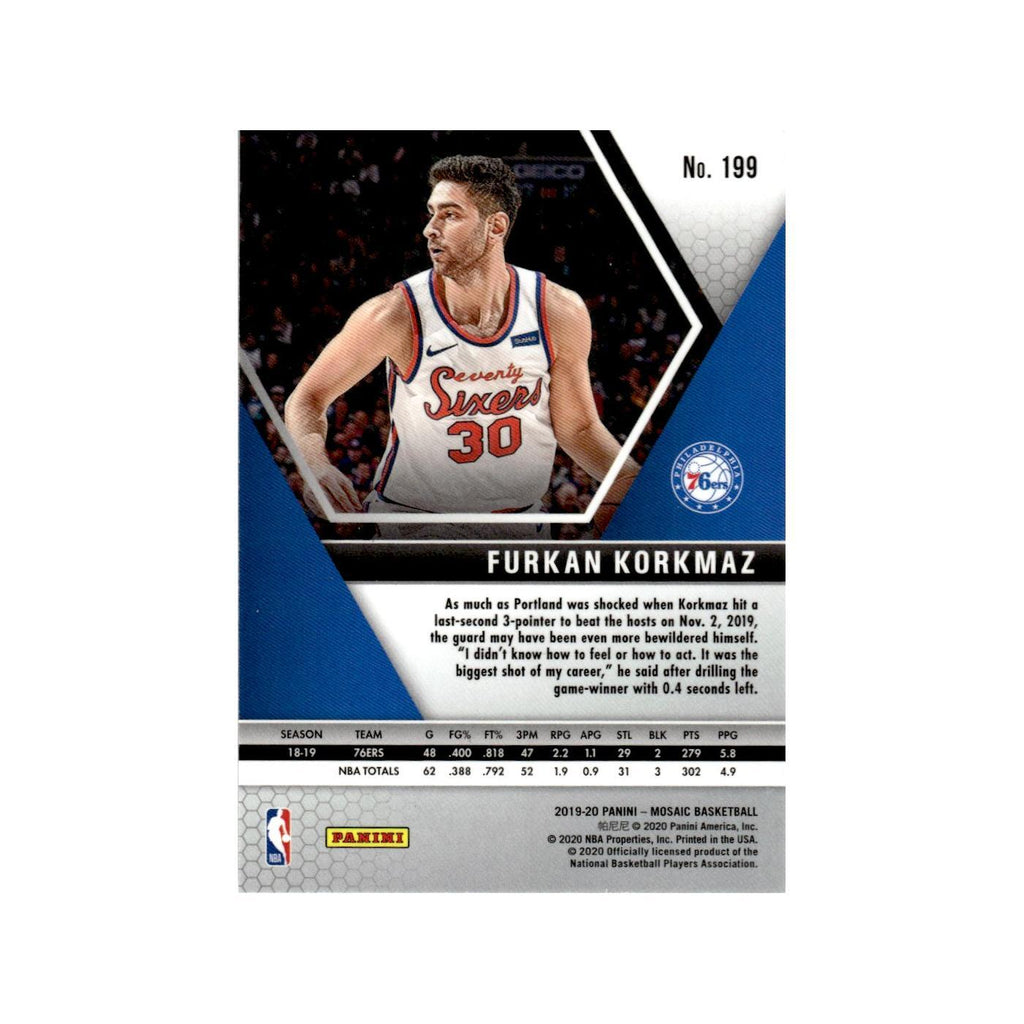 Furkan Korkmaz 2019 Panini Mosaic #199 Philadelphia 76ers Basketball Card NM