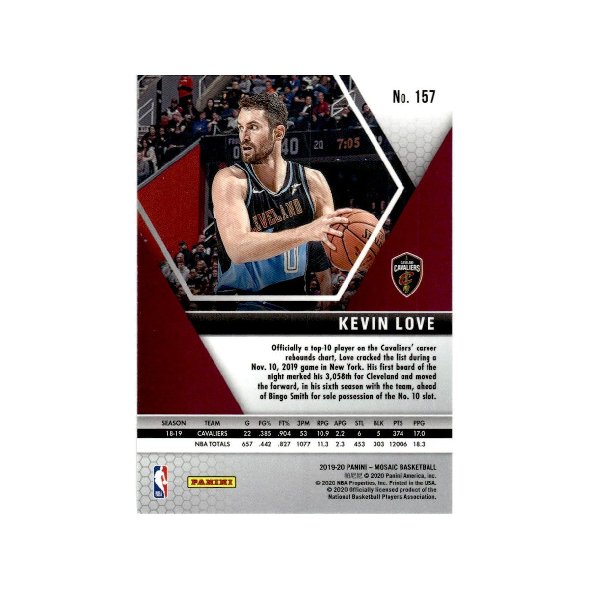 Kevin Love 2019 Panini Mosaic #157 Cleveland Cavaliers Basketball Card NM