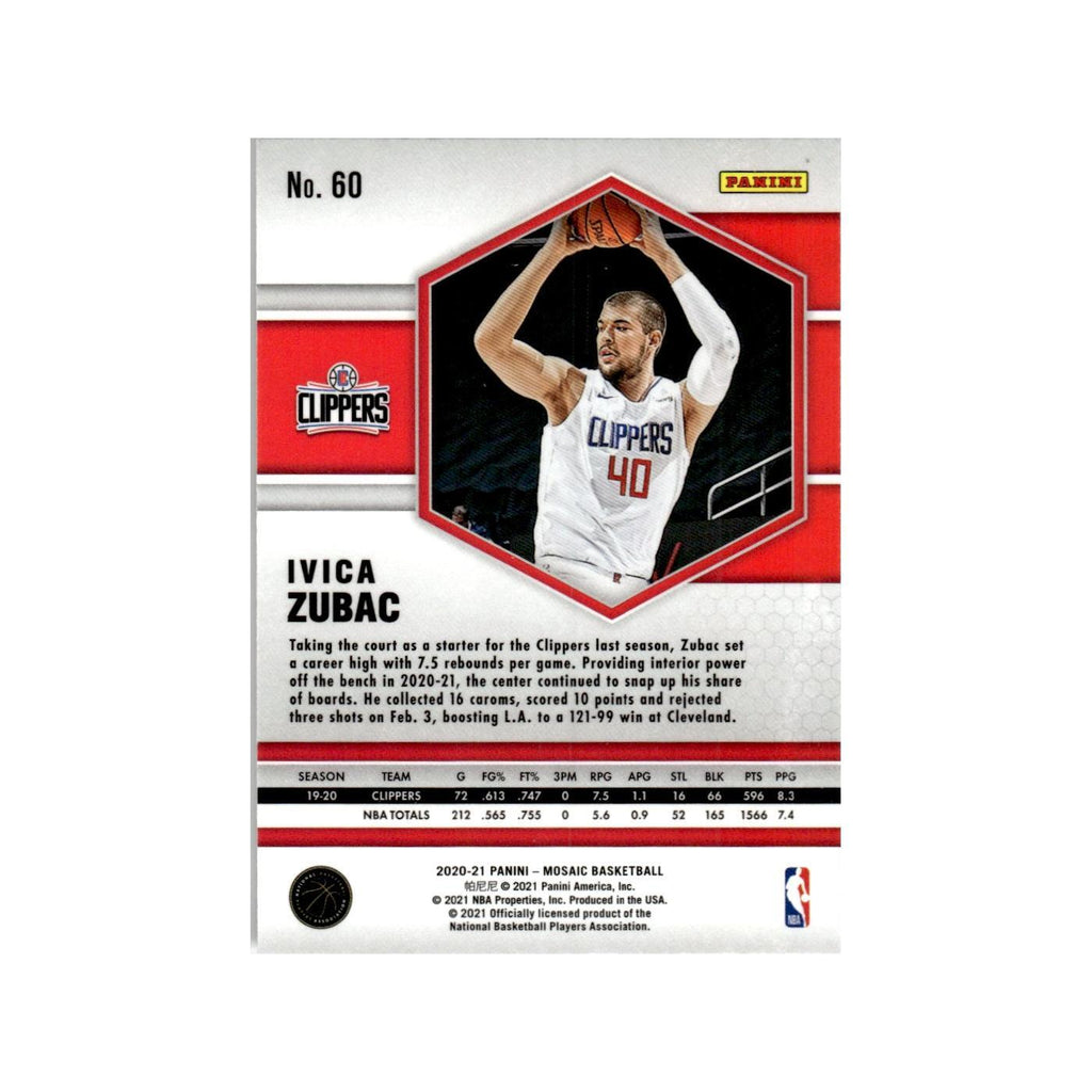 Ivica Zubac 2020 Panini Mosaic #60 Los Angeles Clippers Basketball Card NM