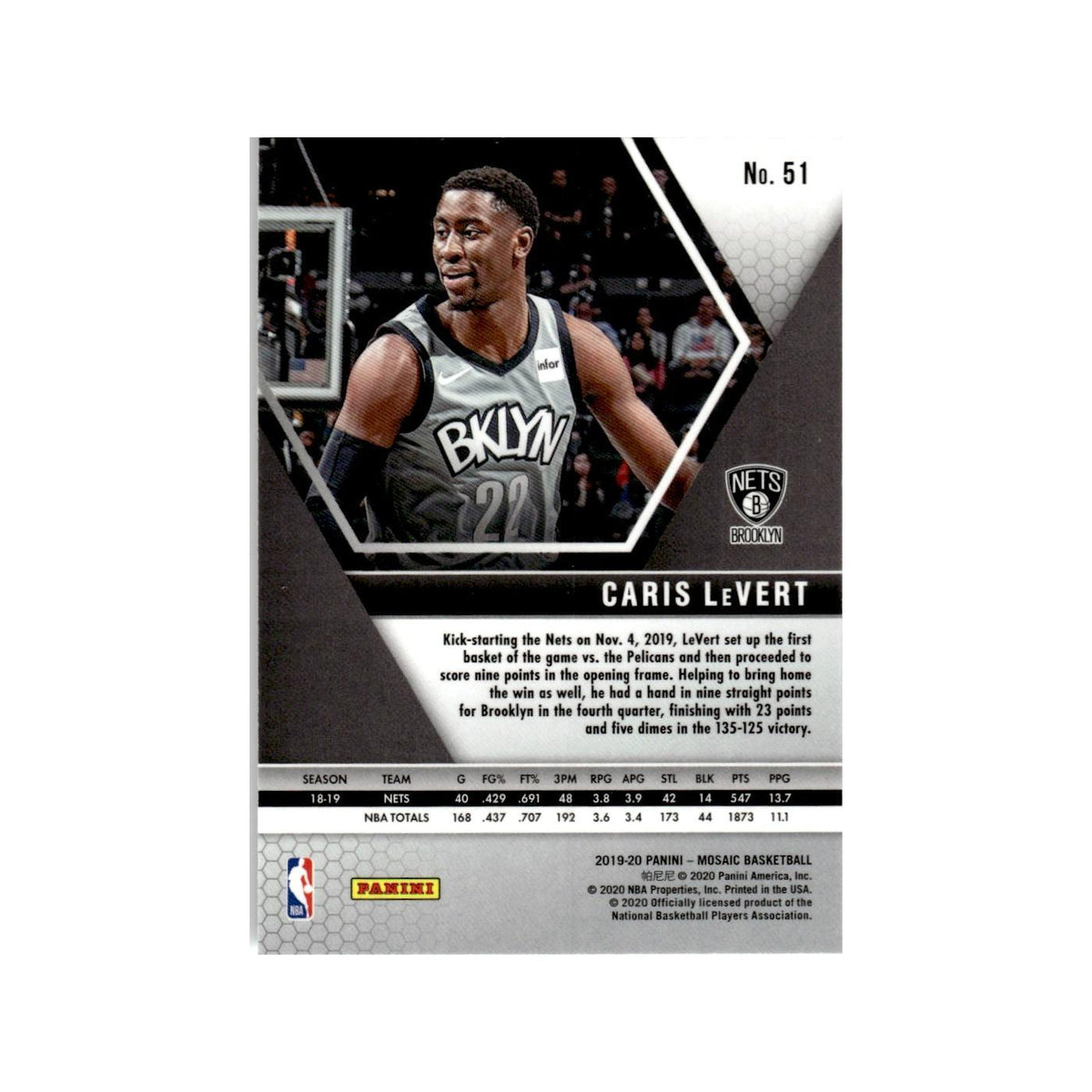 Caris LeVert 2019 Panini Mosaic #51 Brooklyn Nets Basketball Card NM