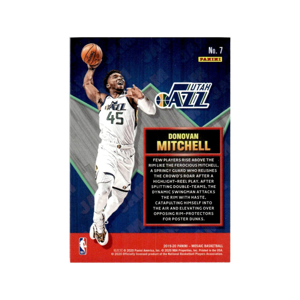 Donovan Mitchell 2019 Panini Mosaic #7 Utah Jazz Basketball Card NM