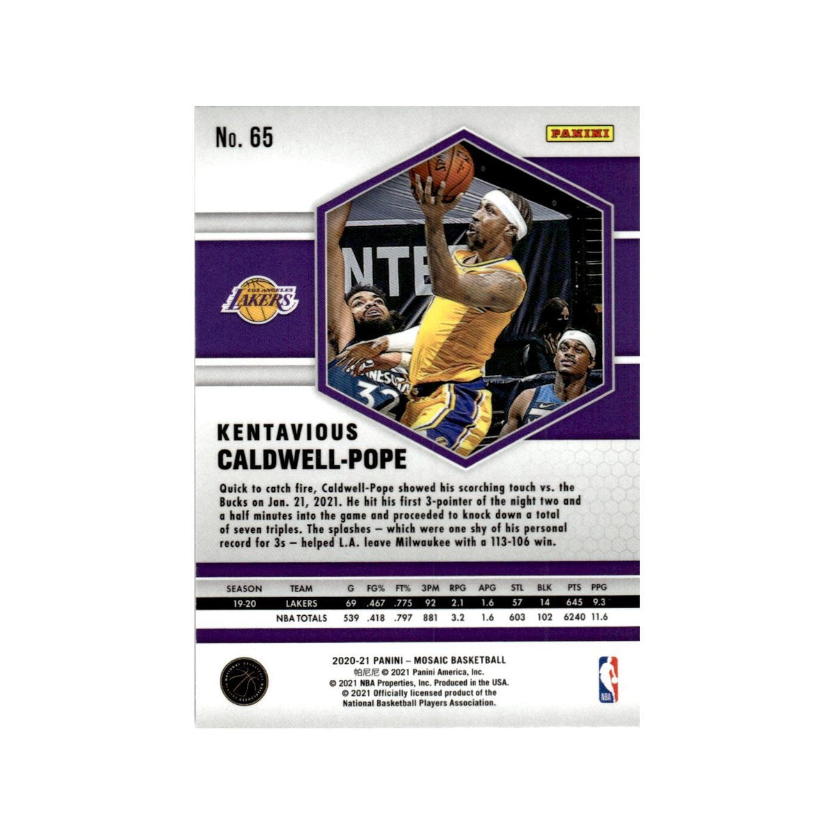 Kentavious Caldwell-Pope 2020 Panini Mosaic #65 Los Angeles Lakers NM