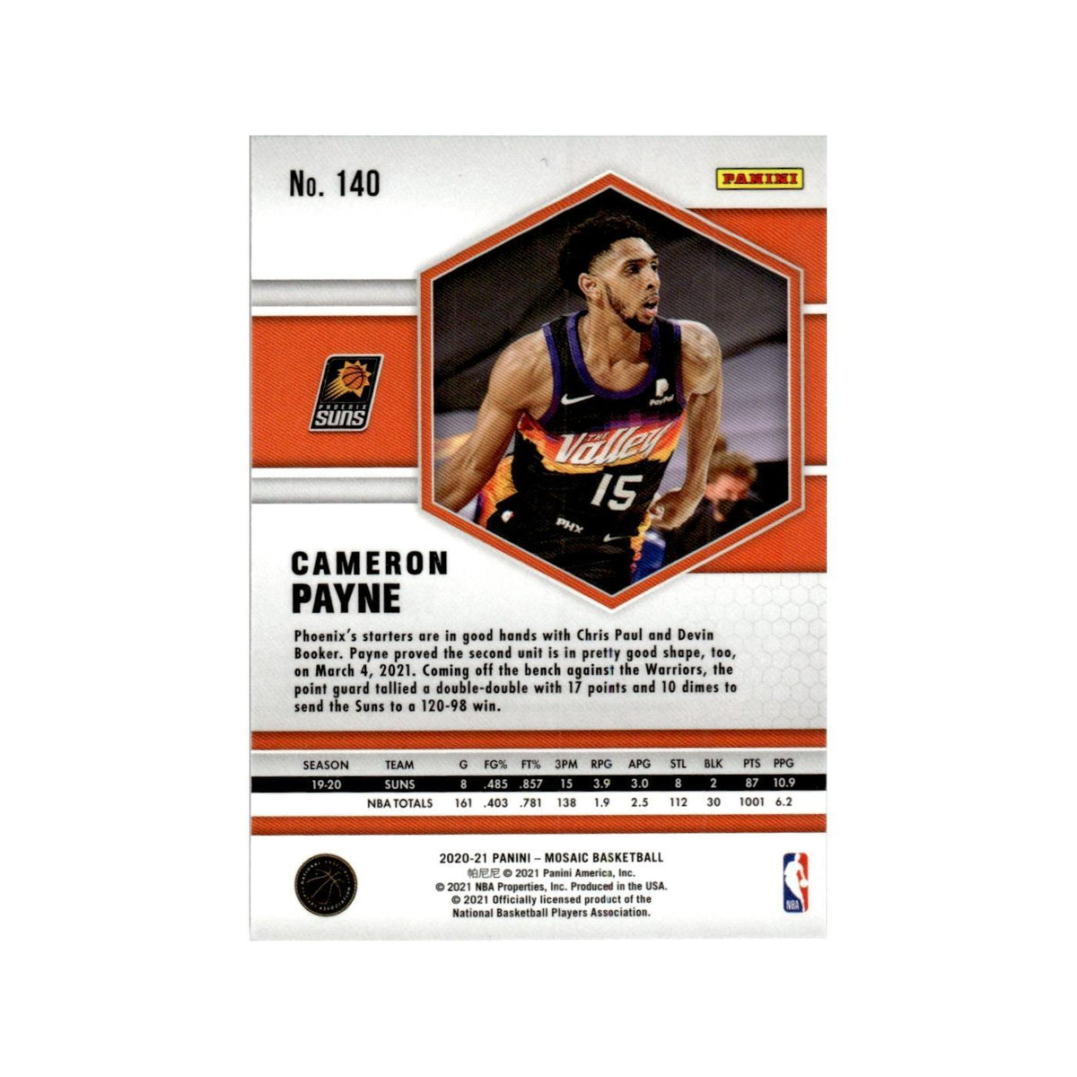 Cameron Payne 2020 Panini Mosaic #140 Phoenix Suns Basketball Card NM