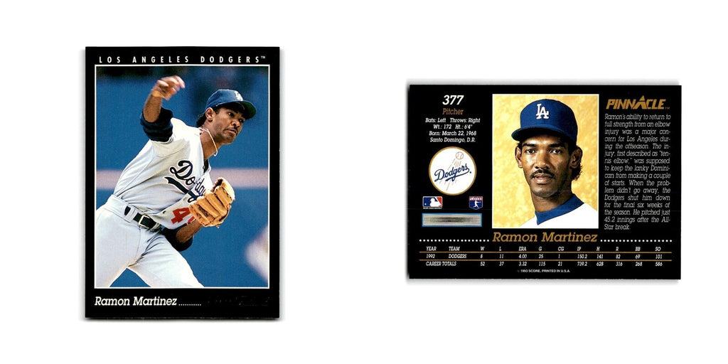 Ramon Martinez 1993 Pinnacle #377 Los Angeles Dodgers Baseball Card NM