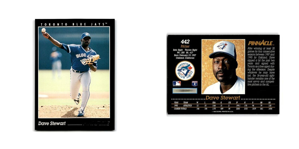 Dave Stewart 1993 Pinnacle #442 Toronto Blue Jays Baseball Card NM