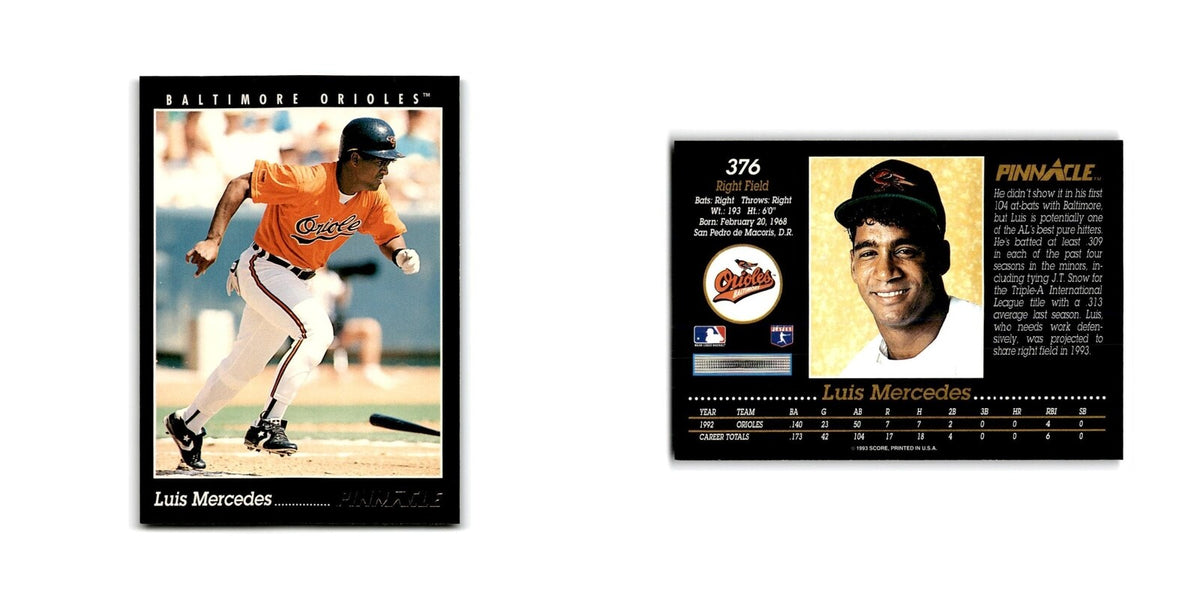 Luis Mercedes 1993 Pinnacle #376 Baltimore Orioles Baseball Card NM