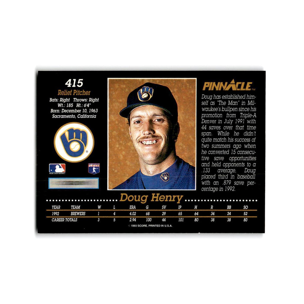 Doug Henry 1993 Pinnacle #415 Milwaukee Brewers Baseball Card NM