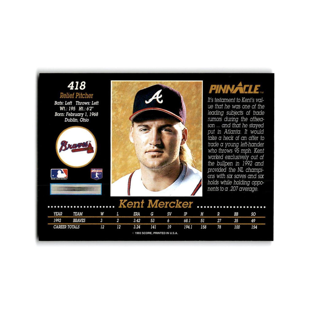 Kent Mercker 1993 Pinnacle #418 Atlanta Braves Baseball Card NM